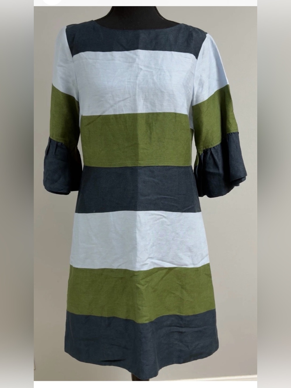 Ann Taylor Womens Dress Linen/viscoseColor Block Fluted Sleeve Blue Green Size 8